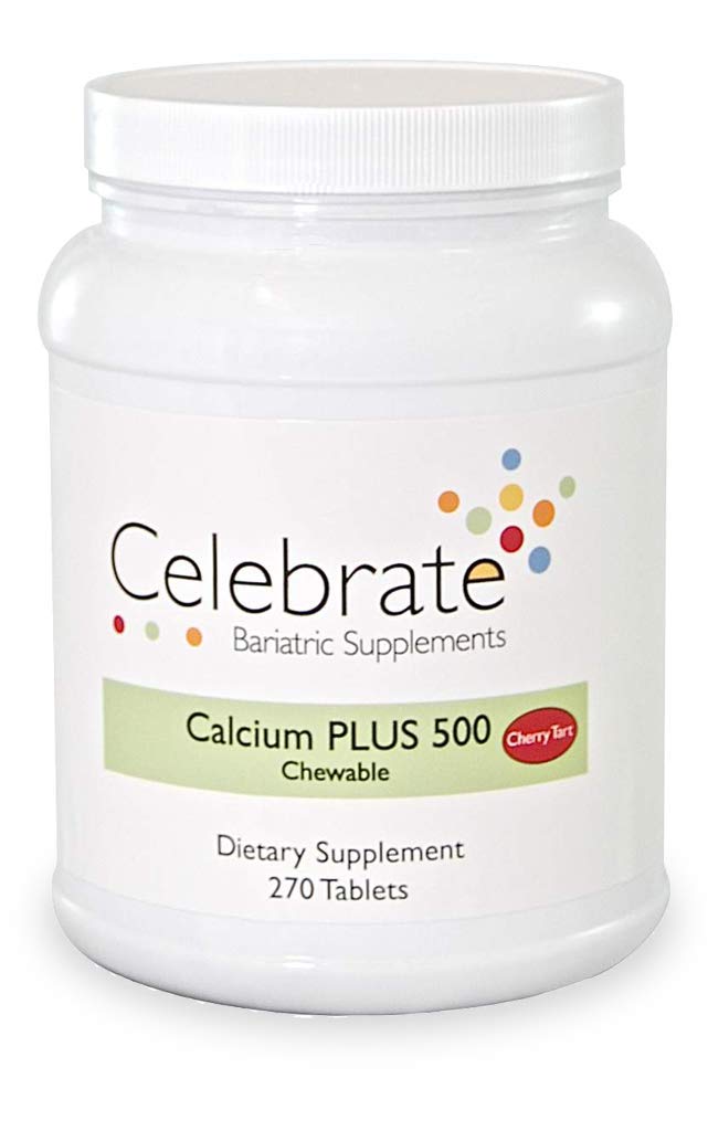 Celebrar vitaminas Calcio Plus - 500 mg Citrato de Calcio, 333 UI Vitamina D3 &amp; 34 mg Magnesio para Cirugía Postcaria - Sin gluten &amp; Libre de Azúcar - Cereza, 270 Tabletas Chewable