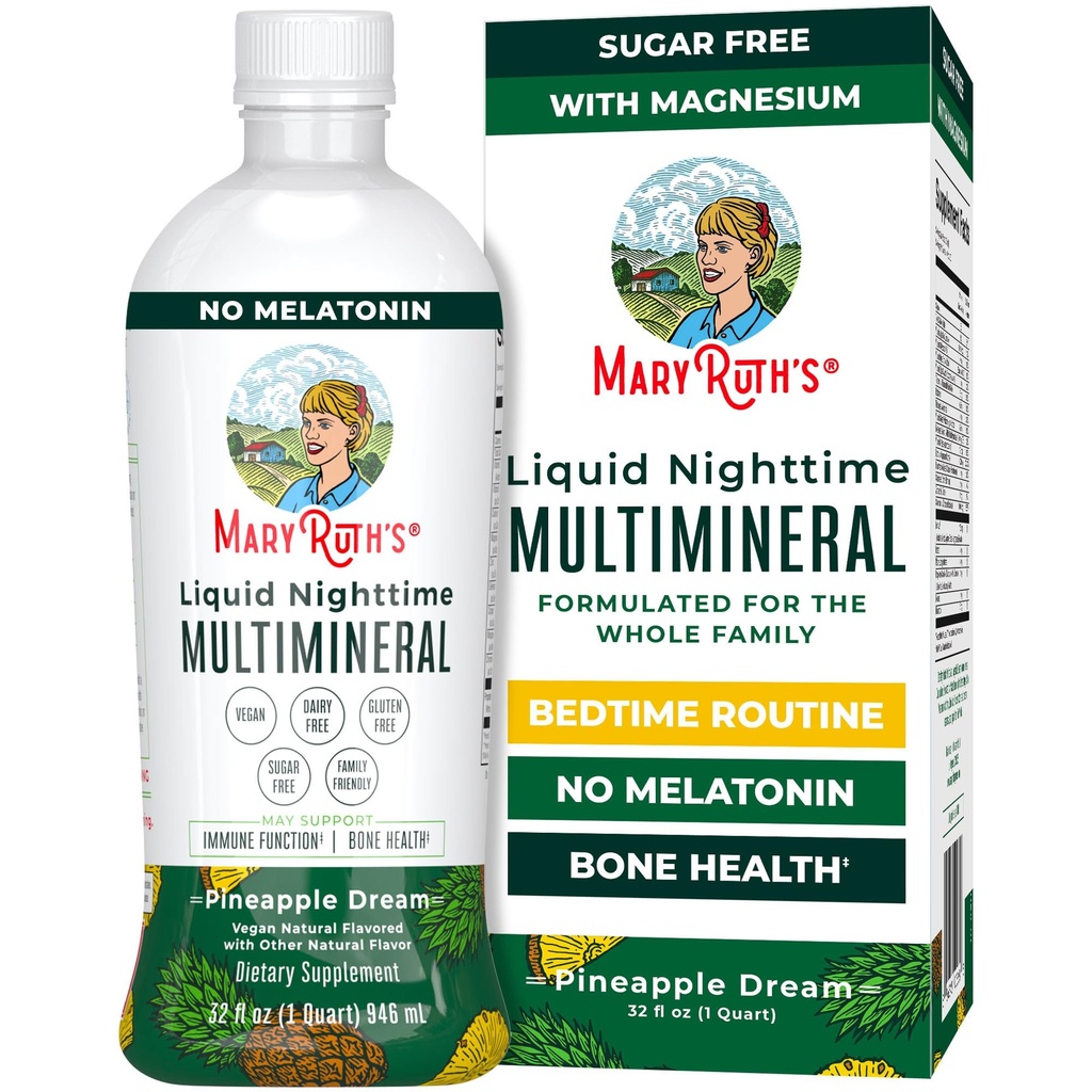 MaryRuth Organics Liquid Nighttime Multimineral ← NO Melatonin ← Magnesium Citrate  Calcium ← Zinc ← Vitamin D3 vidas Disponible en 4 Sabores ← Vegan Silencio Sugar Gratis ← Gluten Free ← 32 Oz