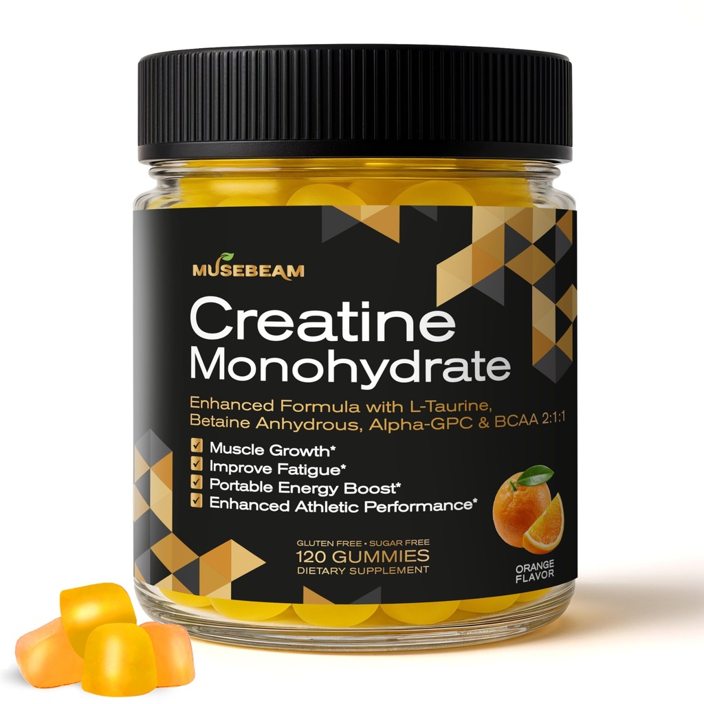 Cretina Monohidrato 5000mg Suplemento Gummies - con L-Taurina Betaine Anhydrous Alpha-GPC BCAA 2:1 - Gluten libre de azúcar para hombres mujeres