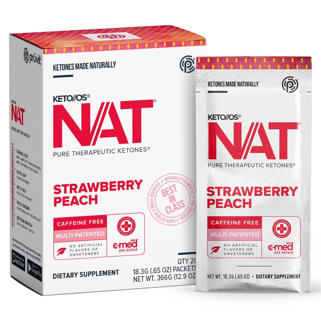 PRÜVIT OS NAT Strawberry Peach Keto Suplementos – Caffeine Free - para Hombres y Mujeres (20 Conde)
