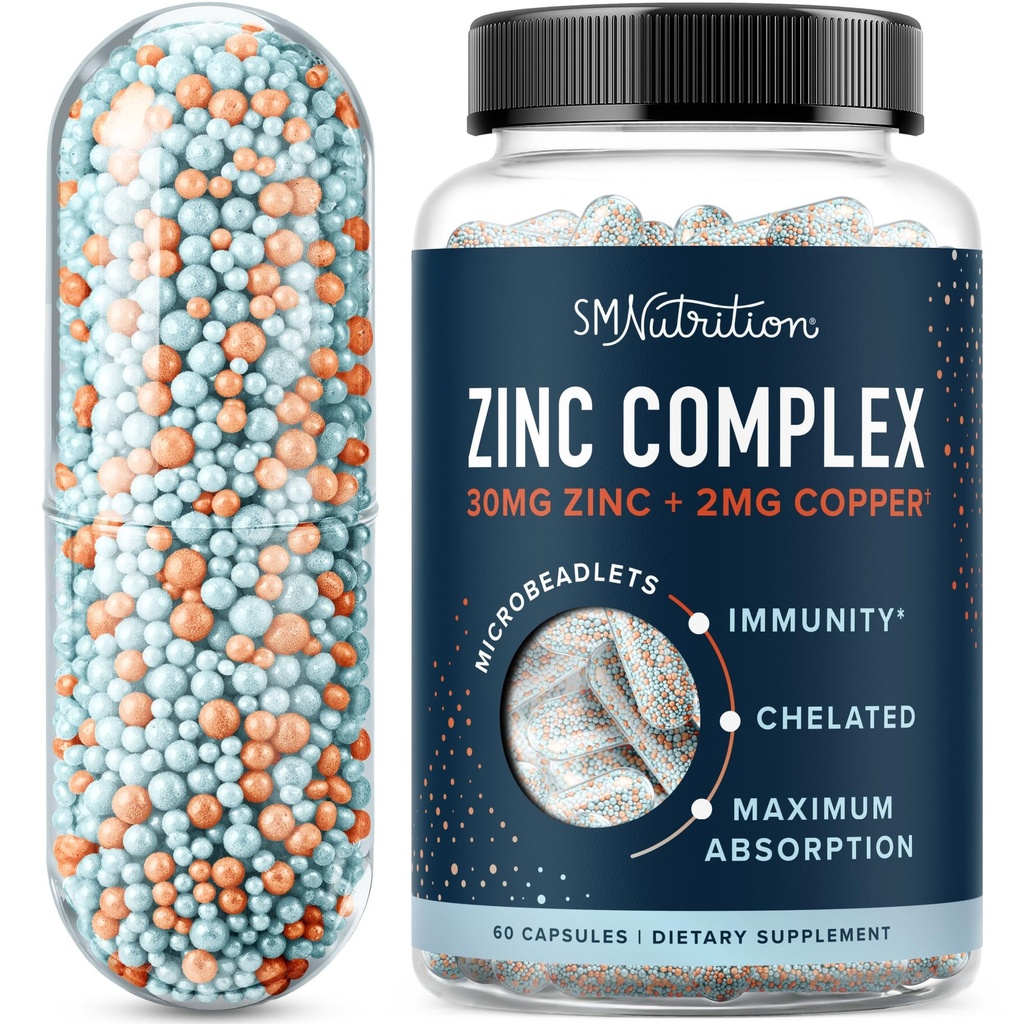 Suplemento de Zinc Microlets con cobre para el soporte inmuno ← Altamente Absorbable Zinc Bisglycinate " Orotate with 2mg Chelated Copper + Vitamin B6  durable Vegan, Gluten-Free ← 60 cápsulas (2 Month Supply)