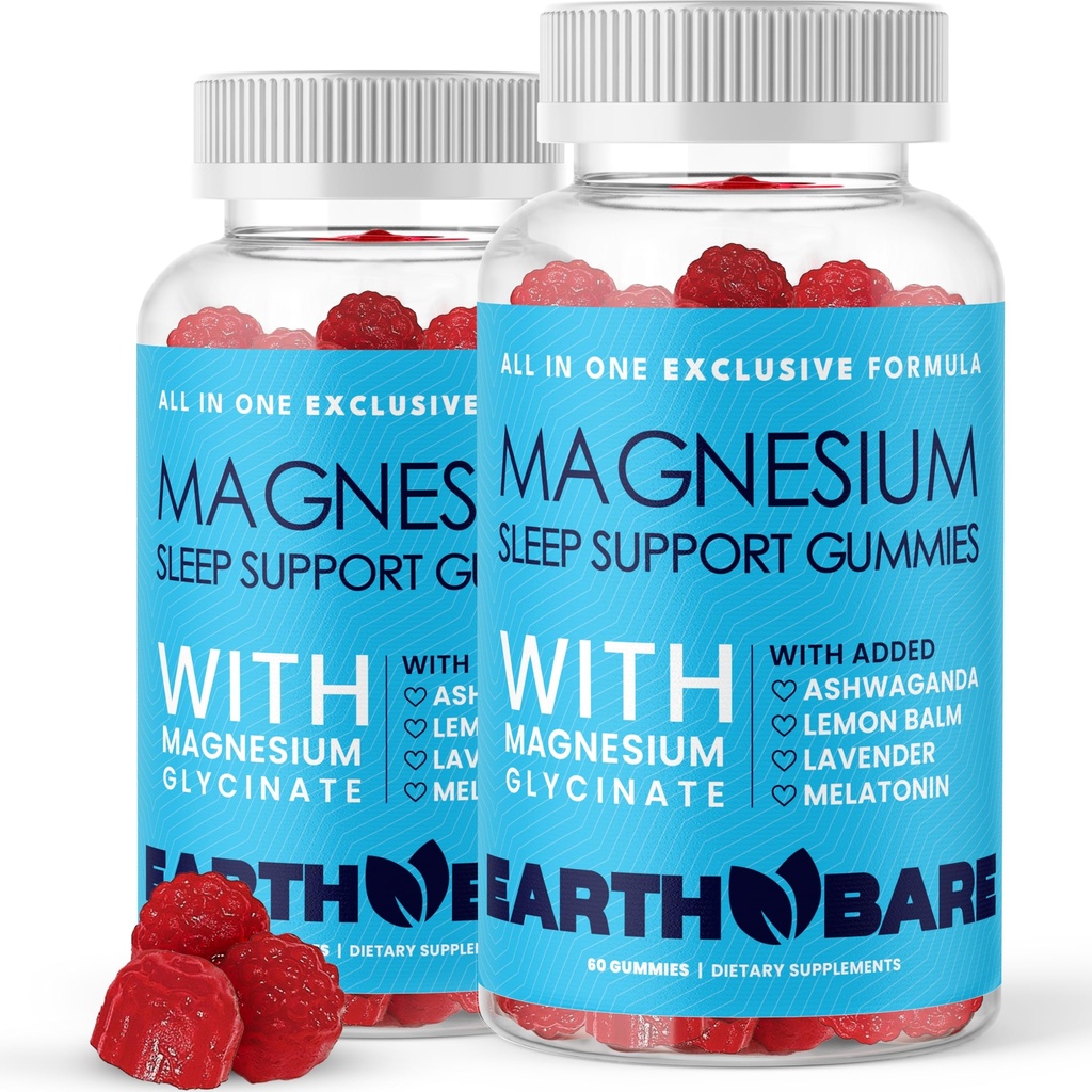 Gummies de sueño con magnesio Glycinate, Melatonina, Ashwagandha y Lavender – Extra Strength Sleep Support Gummies, Magnesium y Melatonin Suplemento, 120 Conde, 2 Month Supply