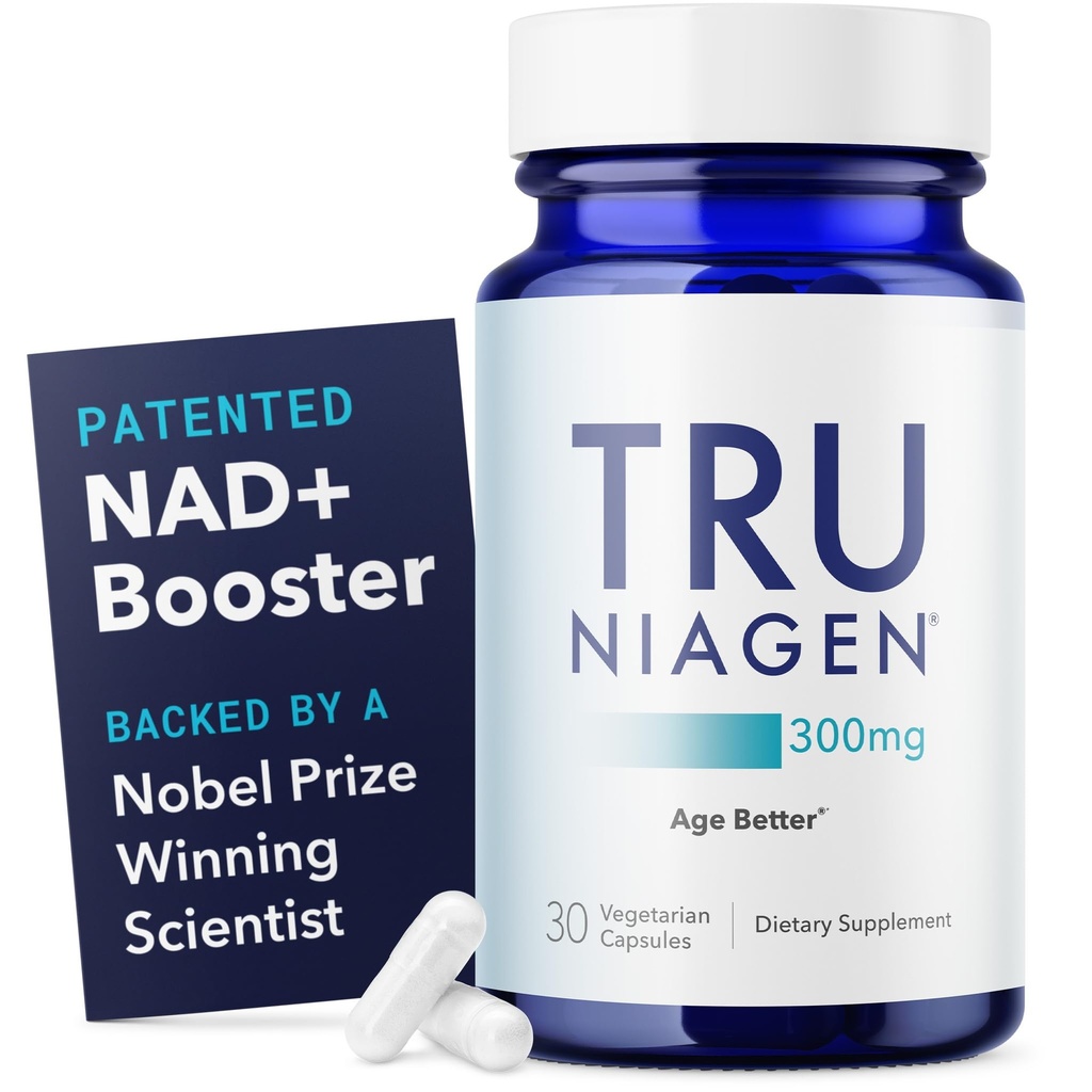 TRU NIAGEN Patented NAD+ Supplement for Anti Aging and Cell Regeneration, 300 mg Niagen, 30 Servings ← Soportes Cellular Energy, Brain, Muscle ← Nicotinamide Riboside (NR) Take 1 Daily ← 1 Bottle