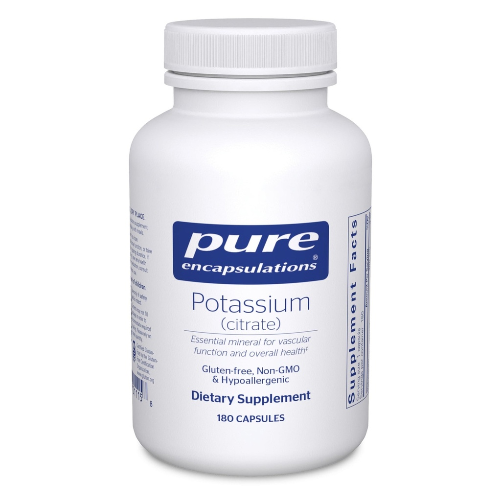 Pure Encapsulations Potassium (Citrate) - Essential Electrolyte Supplement to Support Nerve &amp; Muscle Function, Adrenals, Hormones, Heart Health & Energy* - Potassium Citrate Capsule - 180 Capsules