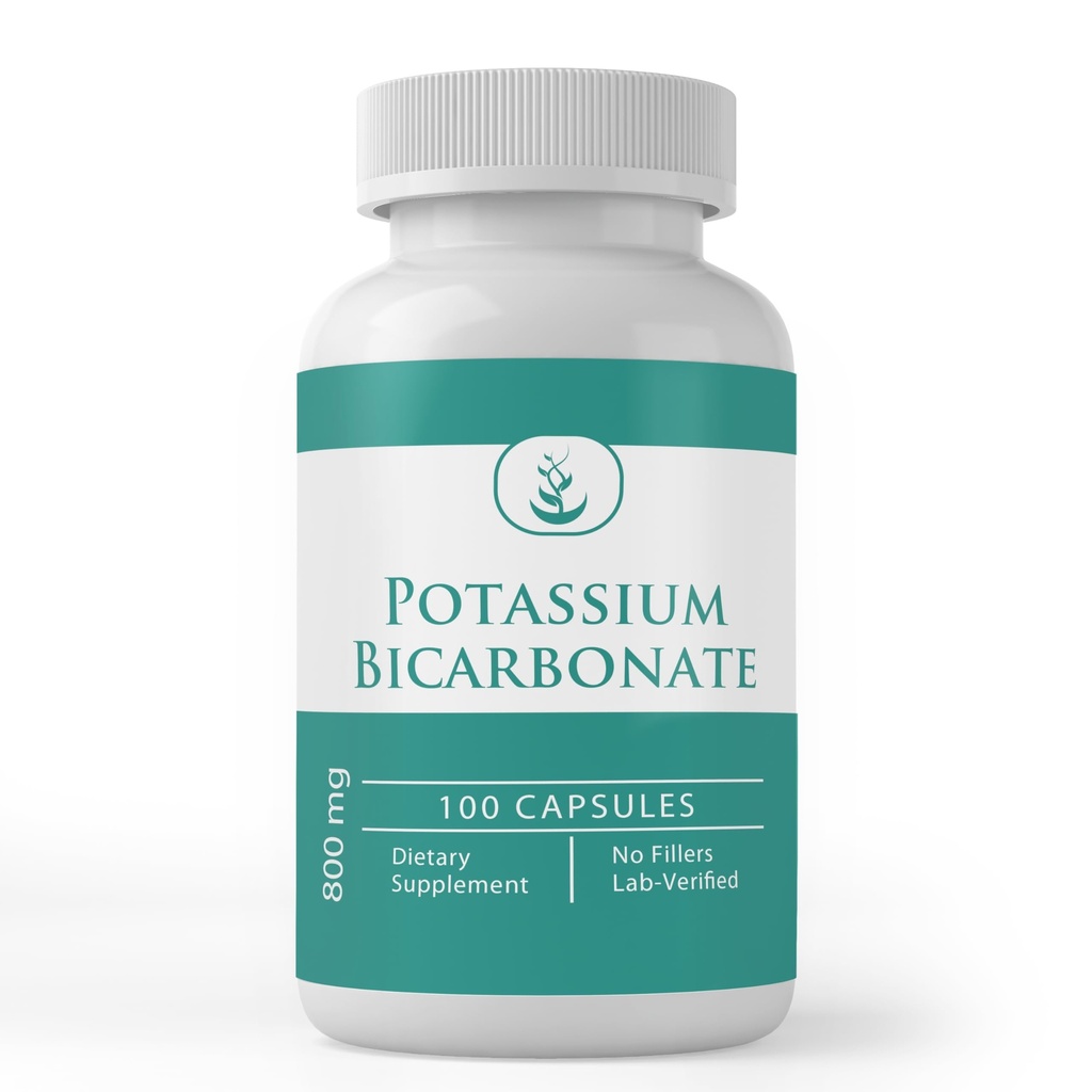 Ingredientes originales puros Bicarbonato de potasio, (100 cápsulas) Siempre puro, sin aditivos o Fillers, Lab Verified