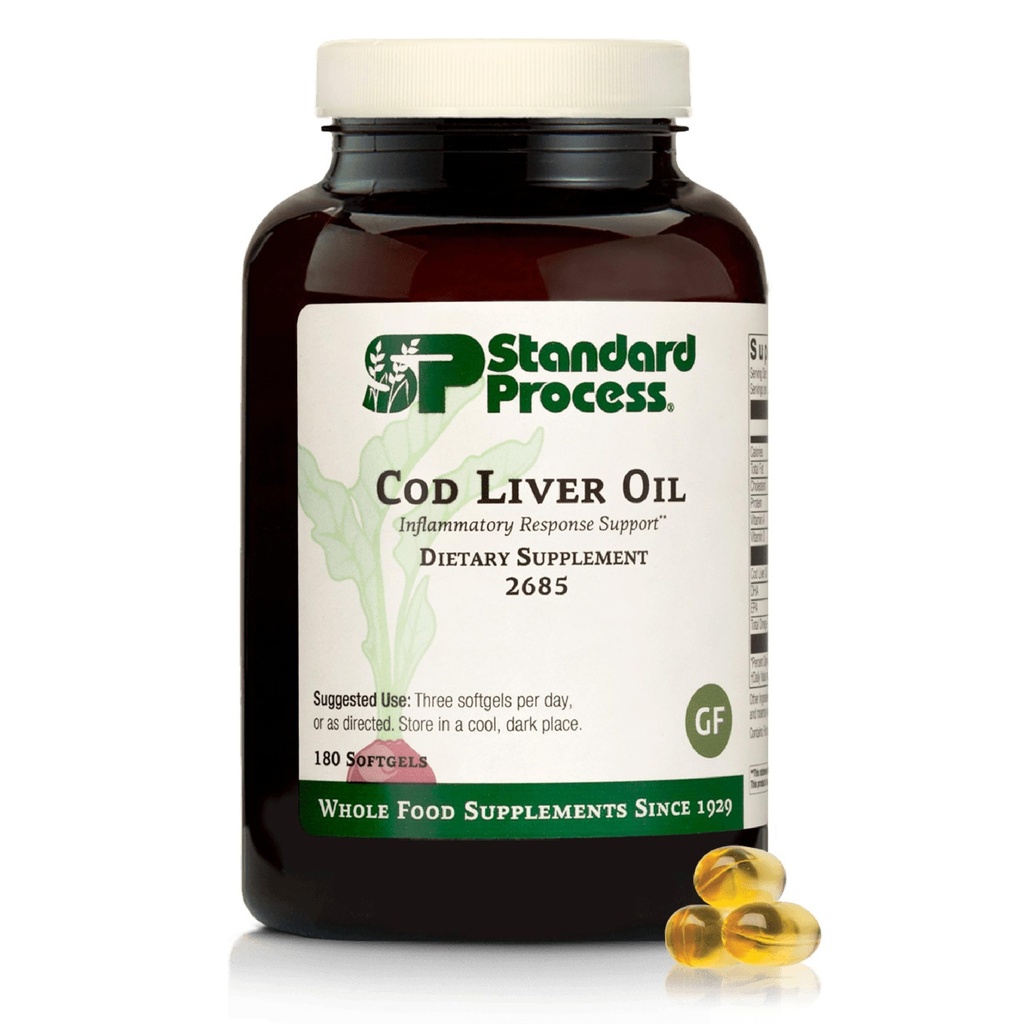 Standard Process Cod Liver Oil - Aids Healthy Skin &amp; Eyes with Omega-3 Fatty Acids & Vitamins A and D - Bone & Tooth Health Support - Gluten-Free, Non-Dairy & Non-Soy - 180 Softgels (60 Servings)