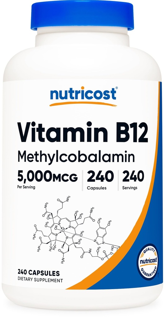 Nutricost Vitamina B12 (Methylcobalamin) 5000mcg, 240 cápsulas - cápsulas vegetarianas, no GMO, Gluten Suplemento B12