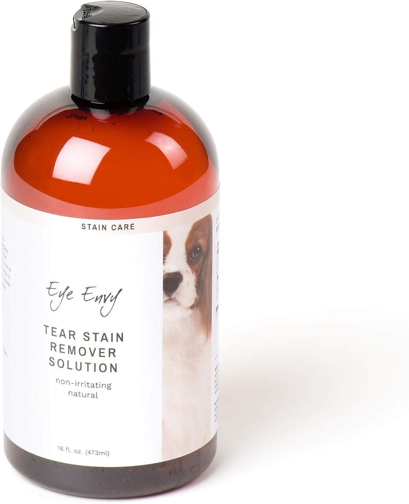 Ojo Envy Tear Stain Remover Solución para perros. 100% natural, seguro. Treats La causa de las estainas. Recomendado por AKC Breeders, Vets, Handlers, Groomers. Contiene Plata Colloidal. 16 oz. Made in USA