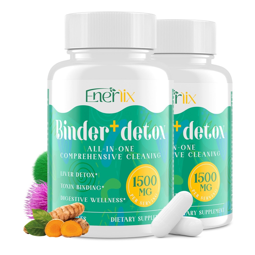 15-in-1 Detox Binder, Charcoal Activado, Zeolite & Bentonite Clay, Chlorella, 1500 MG Detox Suplemento Maximum Absorbent, Liver Gut Digestive Detox Cleanse, 180 Vegan Capsules
