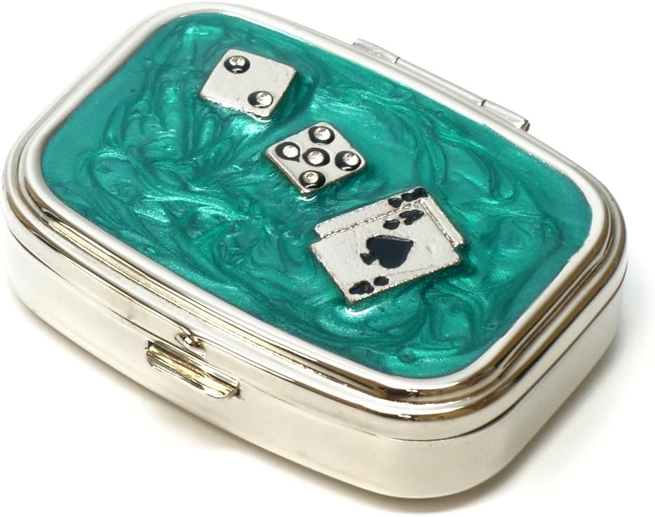 9338 Rectangular Pequeña Caja de Pill Organizador Aqua Green Silver Poker &amp; Dado Mujeres Caja de Pill Funda Container Medicina Portable Diario Vitamina Caja Suplemento Mini Almacenamiento