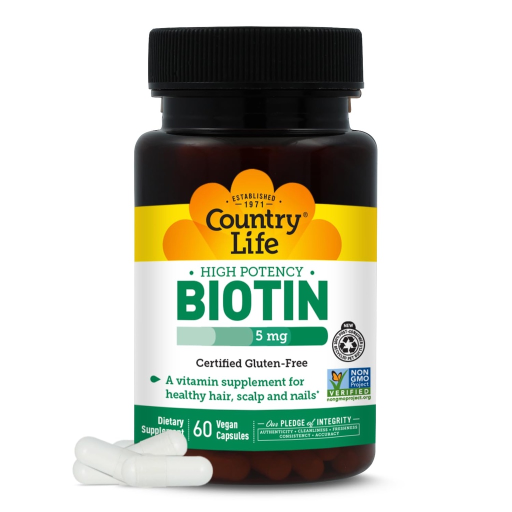 Country Life - Biotin High Potency, 5 mg - 60 cápsulas Vegan