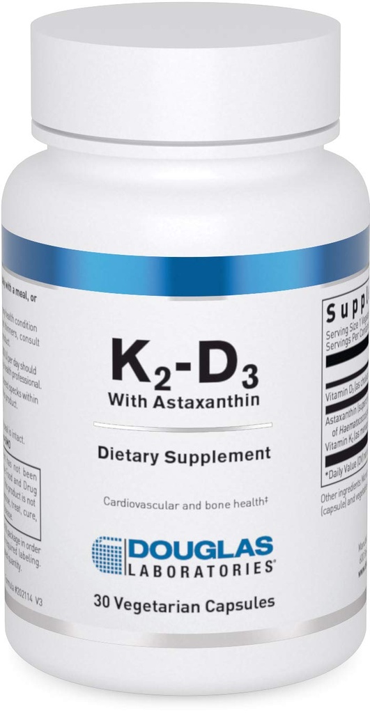 Douglas Laboratories K2-D3 con Astaxanthin - Antioxidante Soporte para Huesos, Función Inmune " Salud Vascular* - Con Menaquinone-7 " D Vitamina - 30 cápsulas vegetarianas