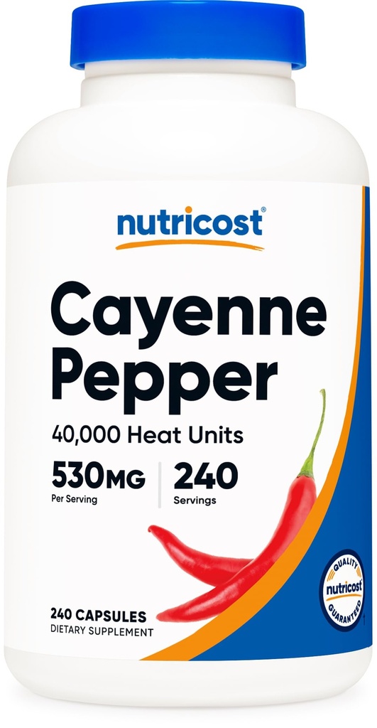 Nutricost Cayenne Pepper 530mg, 240 cápsulas - 40.000 unidades de calor, Gluten Free, Non-GMO