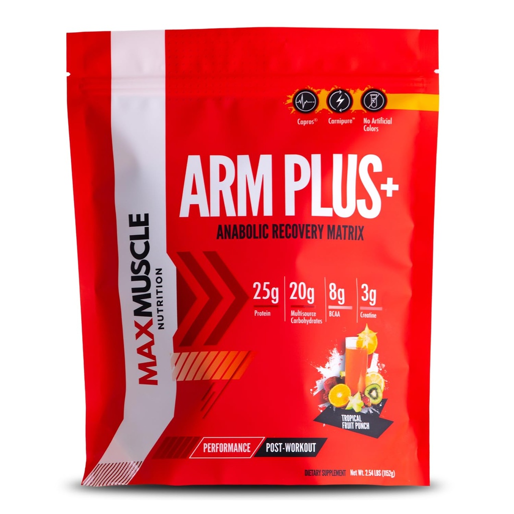 Max Muscle Arm Plus+ Matriz de recuperación anabólico tención 25g Proteína, 8g Bcaas, 3g Cretina Monohydrate ¦ Whey Protein, Amino Acids, Antioxidantes, Glutamina, Electrolitos (Pulso Trópico, 2,54 lb)