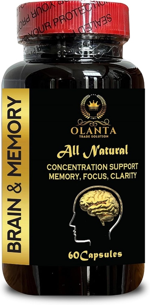 Suplementos de cerebro y memoria - Apoyo neurotransmisor, Energía " Mejor concentración, Mejora de la memoria, Suplementos cerebrales para la memoria, Ginkgo Biloba - 1 botella 60 cápsulas