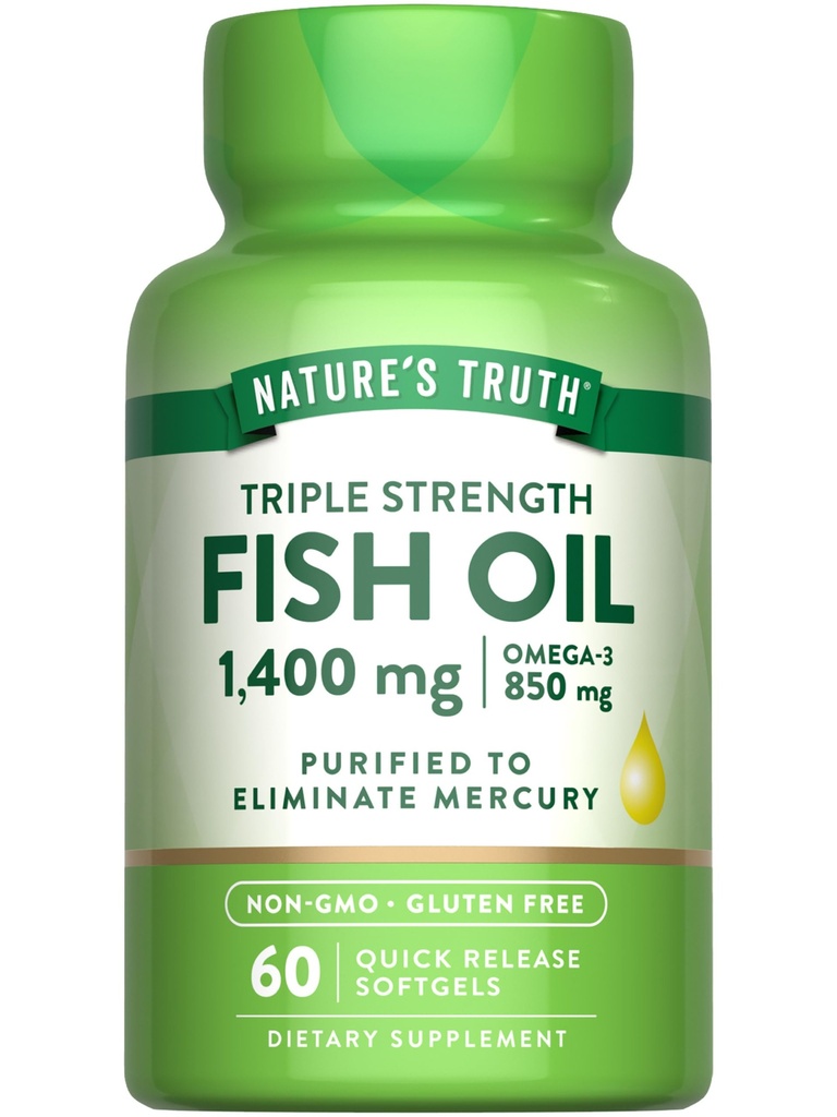 La verdad de la naturaleza Triple Strength Fish Oil Softgels ← 1400 mg Silencioso 60 Conde ← Active Omega 3 ← No Gluten