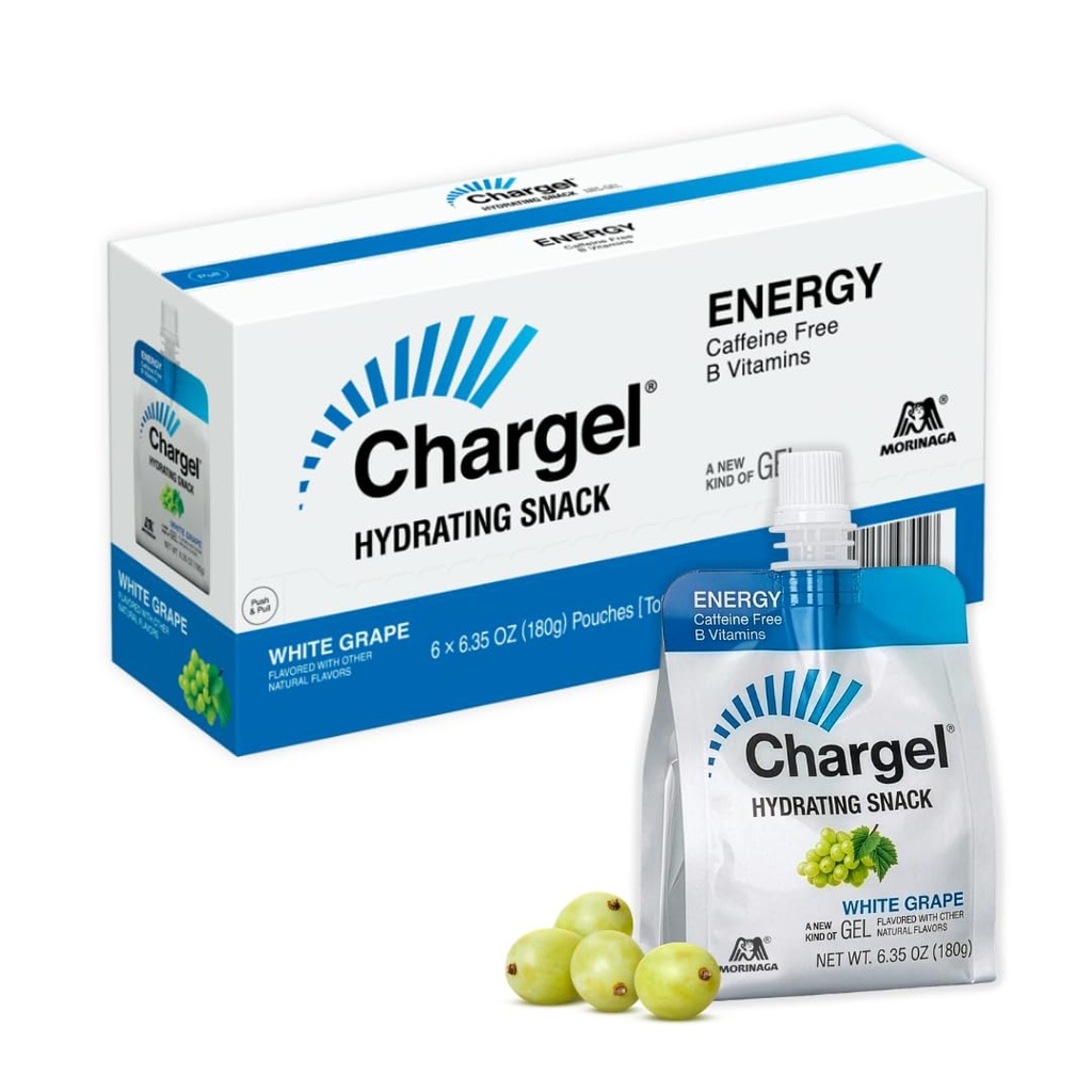 Chargel White Grape, Caffeine-Free Energy Gel Running, Biking, Workout, Hiking Essentials for Women &amp; Men, Gifts for Runners - Carbs Vitamins, Gluten Free - Pack of 6 Gels - 6.35oz Cada uno