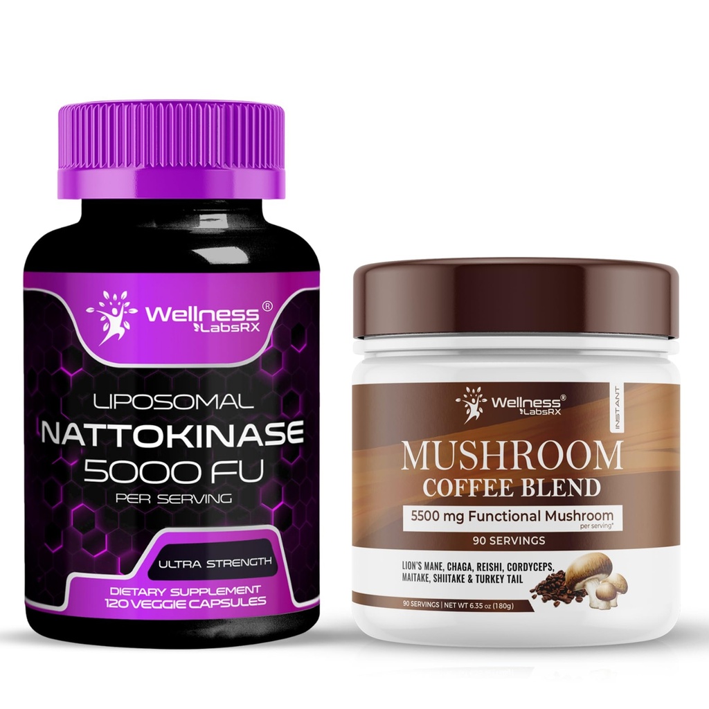 WELLNESS LABSRX Nattokinase Suplemento cápsulas 5000 FU - Café de seta