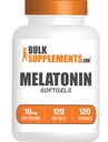 BulkSupplements.com Melatonin 10 mg Softgels - Melatonina para adultos, Suplemento de sueño - 10 mg de melatonina por ser, sin gluten, 1 Softgel por ser, 120 Conde (Pack of 1)