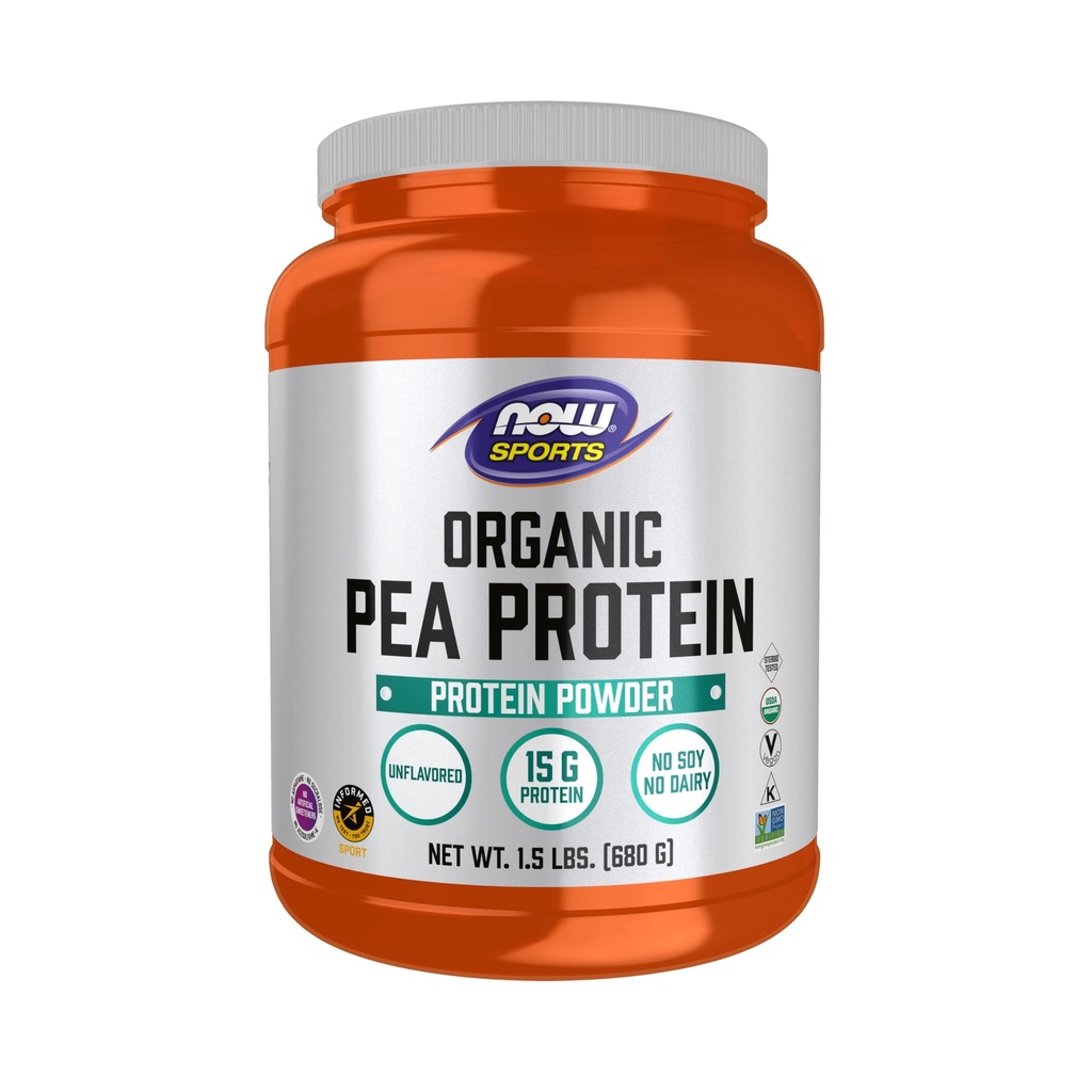 AHORA Foods Sports Nutrition, Certified Organic Pea Protein 15 Grams, Unflavored Powder, 1.5-Pound