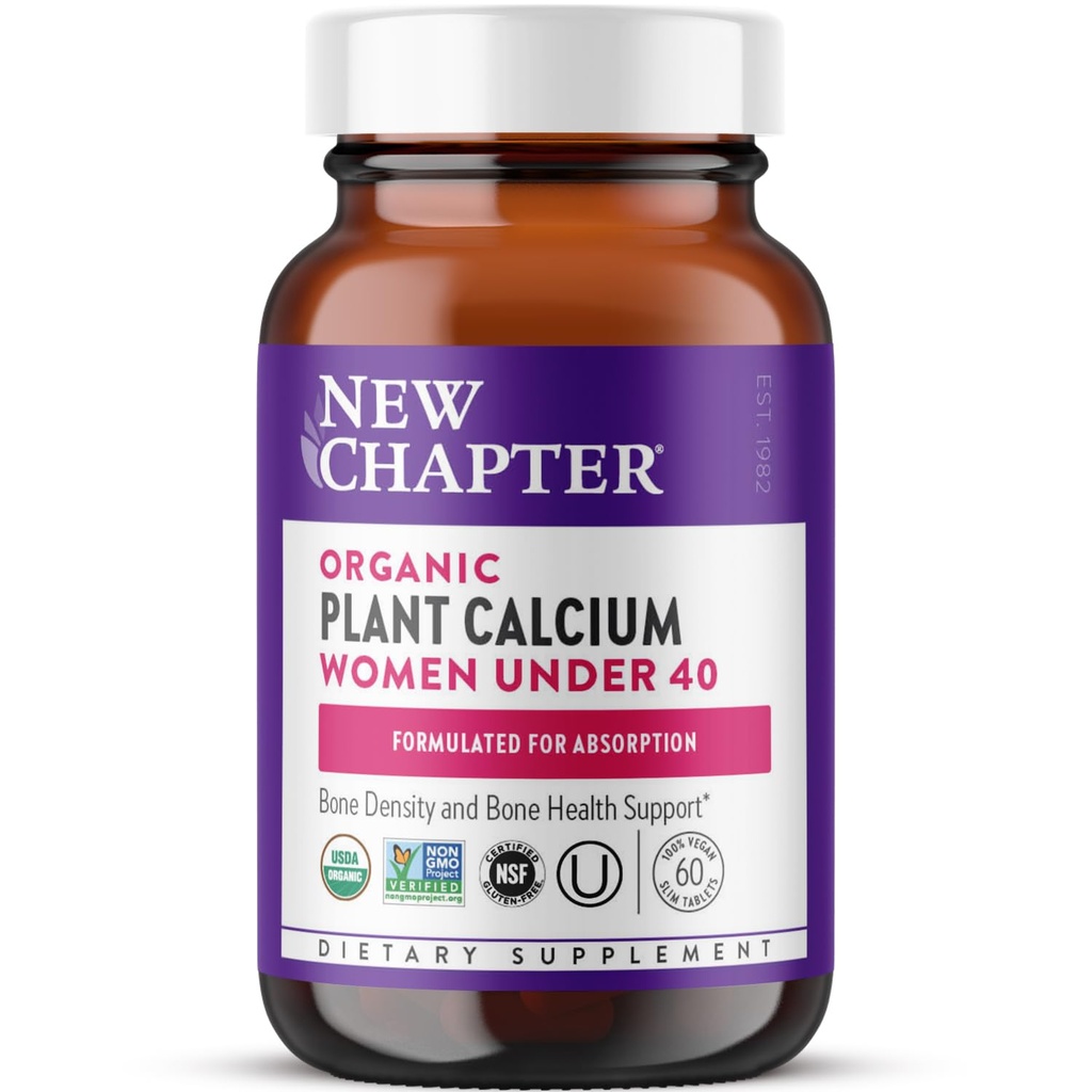 Nuevo capítulo Suplemento de calcio – Planta orgánica Calcio para Mujeres Menores de 40, con vitamina D3 para Absorción + Vitamina K2 + Magnesio, Vegetariano, Gluten Gratis - 60 Cuenta