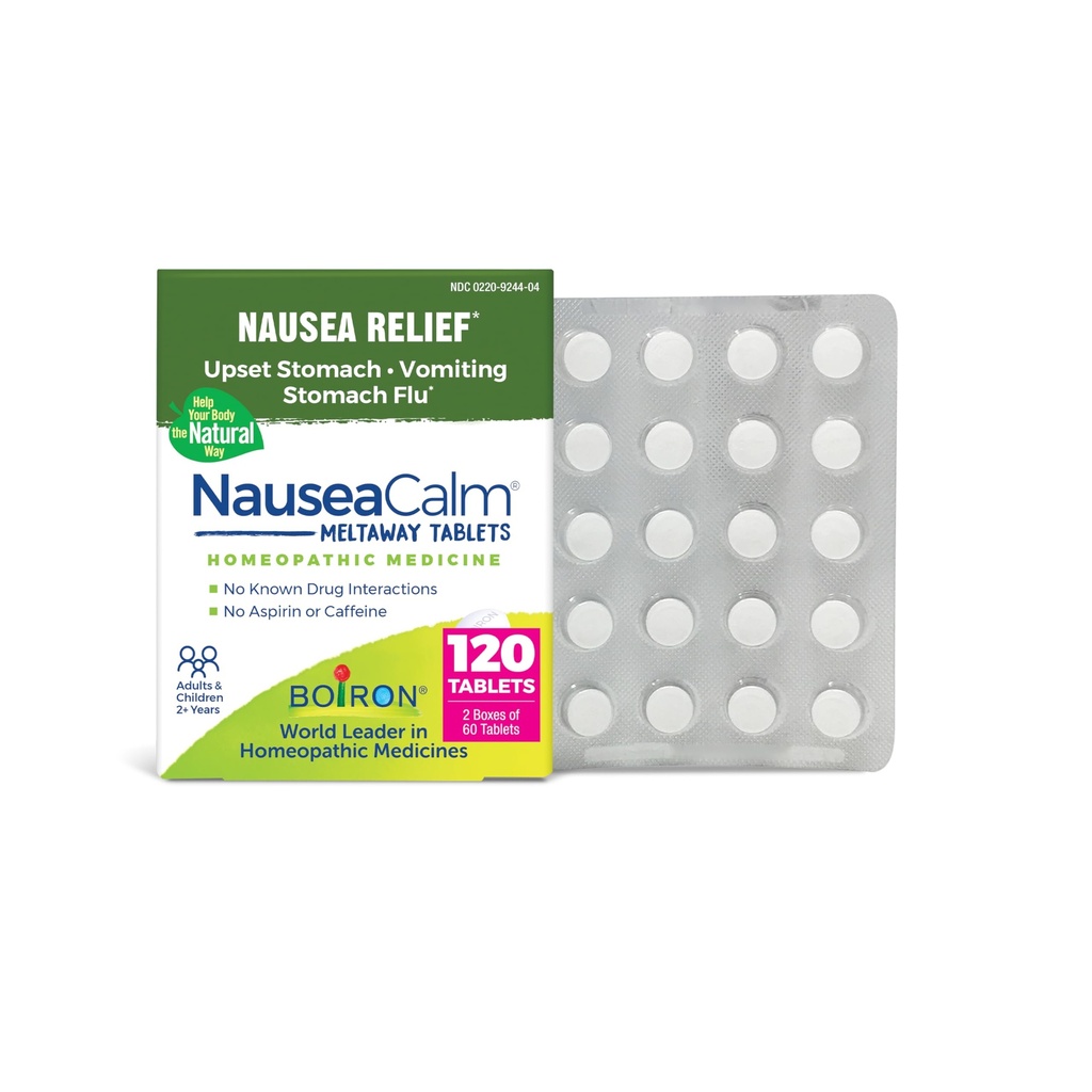 Boiron NauseaCalm Relief for Upset Stomach, Nausea y Vomiting Due to Stomach Flu, Overindulgence, or Motion Sickness - Non-Drowsy - 120 Count (2 Pack of 60)