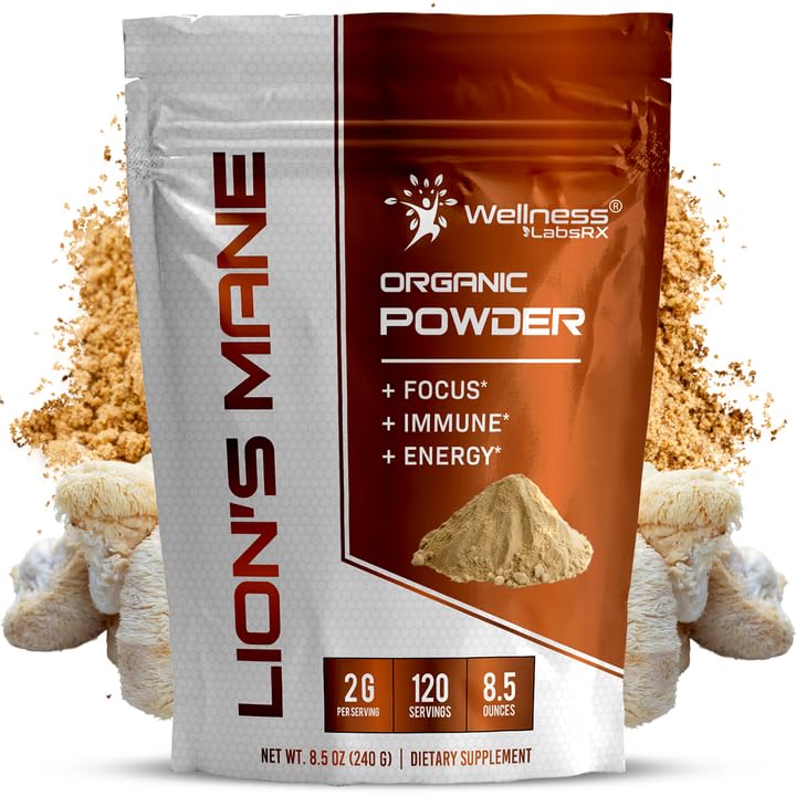 WELLNESS LABSRX Lions Mane Powder, Mushroom Suplemento - 2000mg - Lions Mane Suplemento - Lions Mane Mushroom Powder Suplementos cerebrales para memoria y enfoque, Immune Support and Health - 120 Serviciones