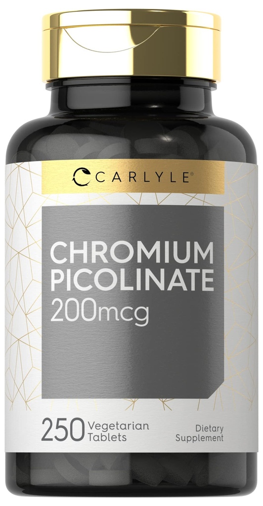 Carlyle Chromium Picolinate 200mcg  250 Tablets Vegetarian ← High Absorption ← Non-GMO, Gluten Free Supplement