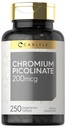 Carlyle Chromium Picolinate 200mcg  250 Tablets Vegetarian ← High Absorption ← Non-GMO, Gluten Free Supplement