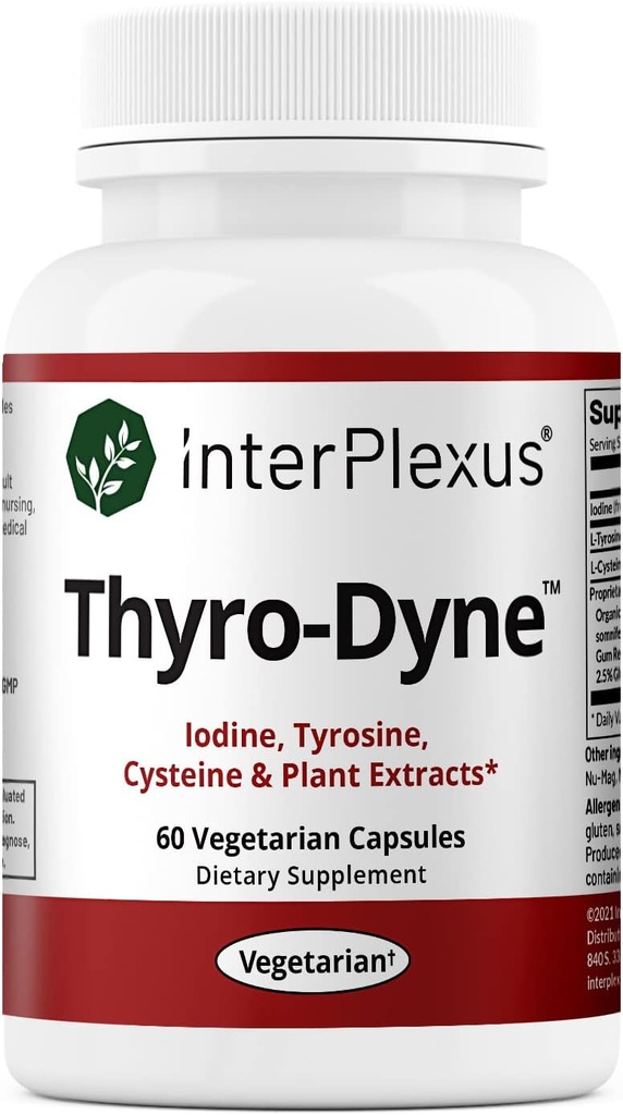 InterPlexus Thyro-Dyne - Iodine, Tyrosine &amp; Plant Extracts for Thyroid Support- Gluten Free, Dairy Free, Soy Free - 60 cápsulas (30 piezas)