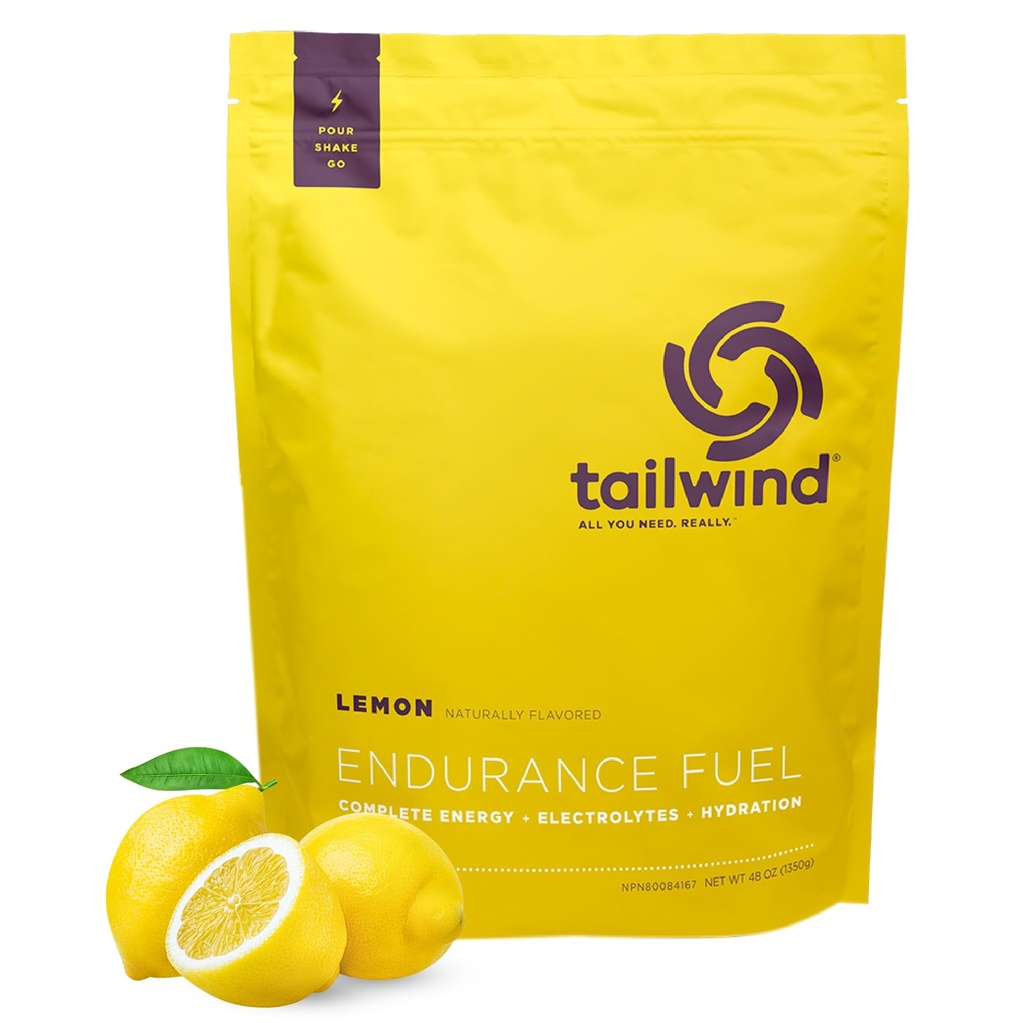 Tailwind Nutrition Endurance Fuel, Carbohydrate &amp; Electrolyte Sports Drink Mix Powder, Gluten-Free, Vegan, Lemon, 50 Servings