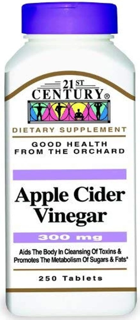 Sidra de manzana del siglo 21 Vinagre 300 mg Tabletas, 250 Cuenta (Pack de 2)