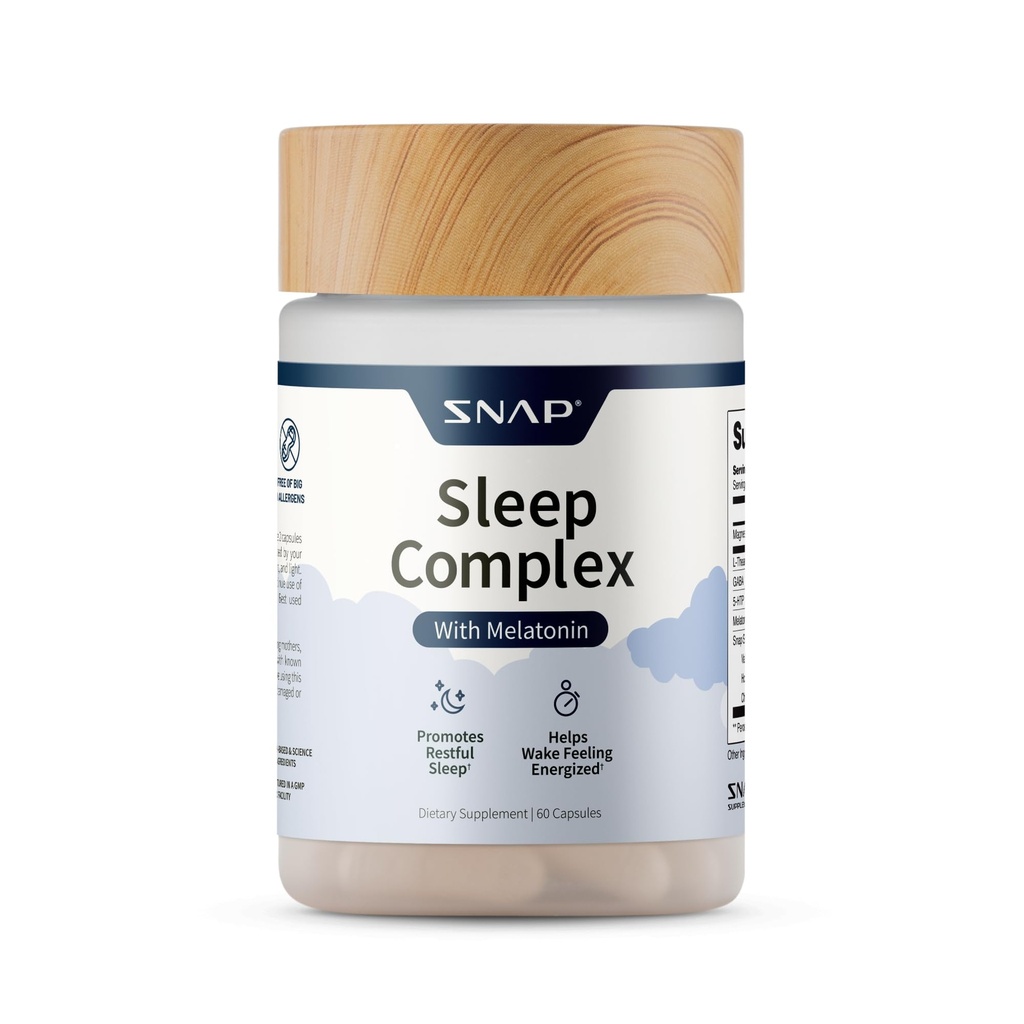 Snap Supplements Natural Sleep Aid with Melatonin & Valerian Root – Supports Relax, Restful Deep Sleep & Nighttime Recovery – 60 cápsulas