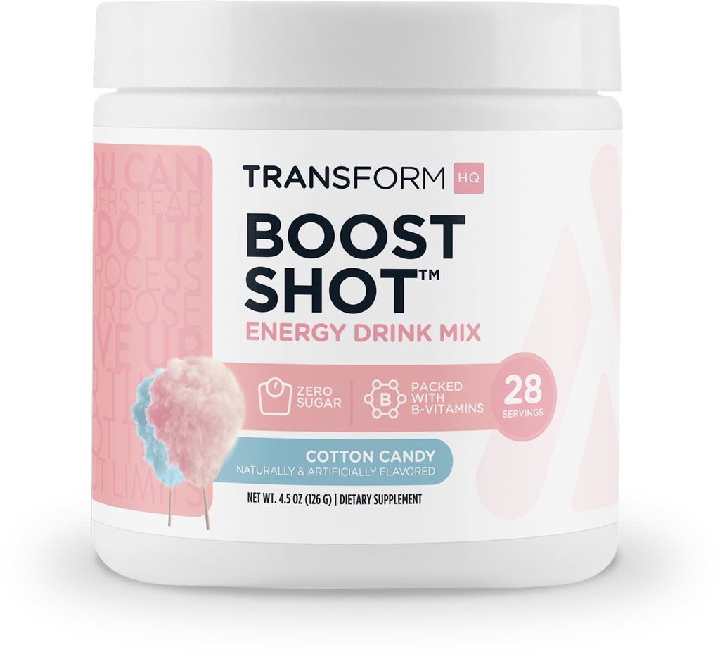 TransformHQ Boost Shot (28 Servings, Cotton Candy) ← Energía sin el Crash - Gluten Free, Non-GMO