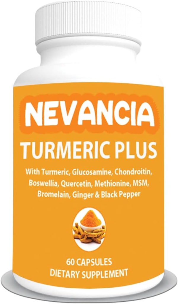 Turmeric Plus - con Turmeric, Glucosamina, Condroitina, Boswellia, Metionina, MSM &amp; Más – 10 Ingredientes que soportan articulaciones, bonificación, piel, digestión, corazón &amp; salud inmunitaria - 60 cápsulas