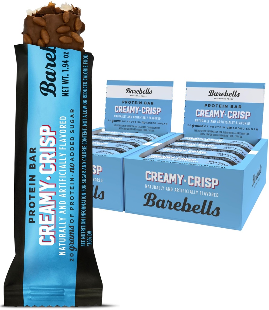 BAREBELLS Protein Bares Cremy Crisp - 12 Conde, Pack of 2 - Protein Snacks con 20g de High Protein - Chocolate Protein Bar con 1g de Azúcares Total - Perfecto en The Go Protein Snack &amp; Breakfast Bares