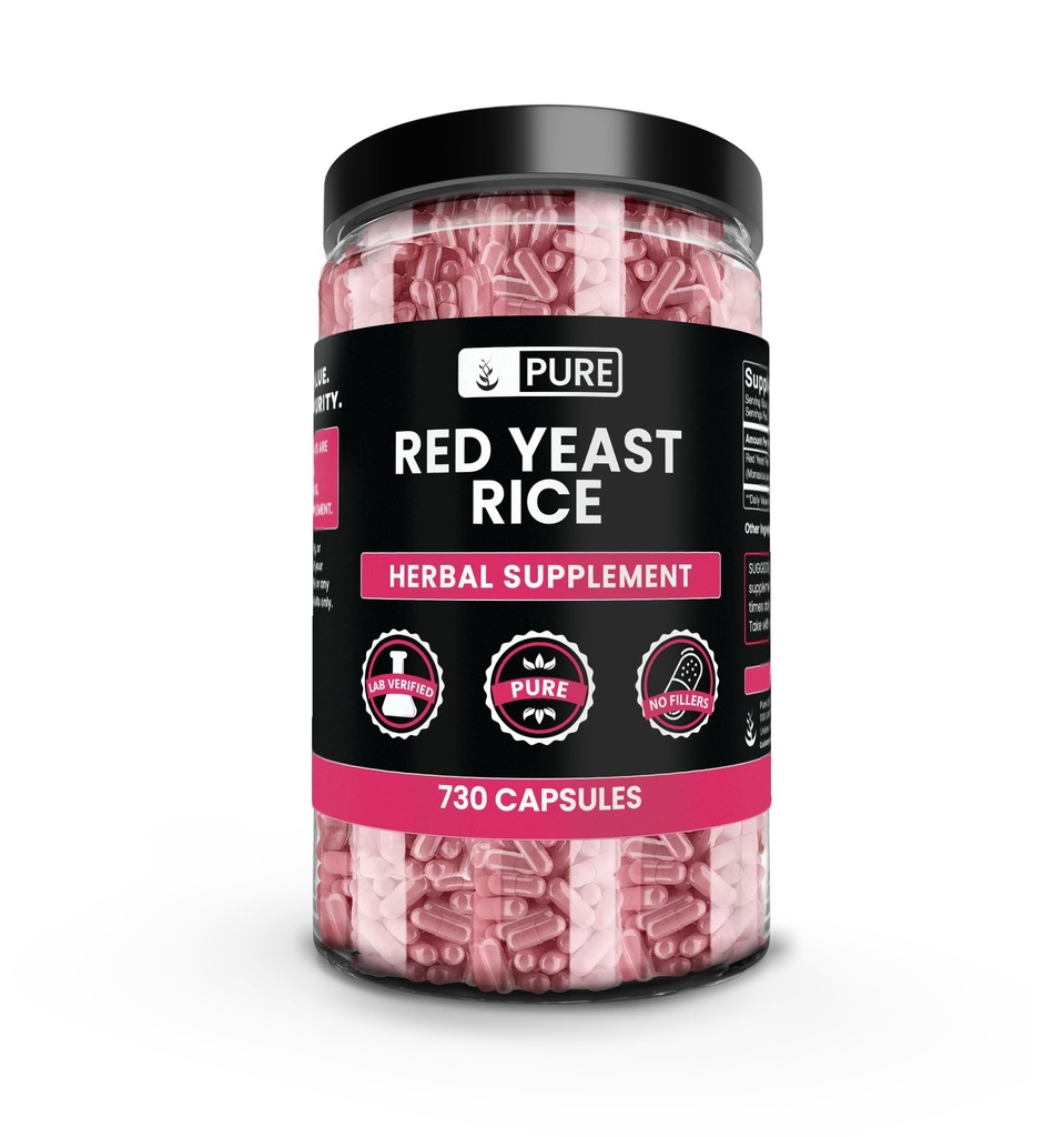 Ingredientes originales puros Rice de levadura roja No de magnesio o de arroz, siempre puro, laboratorio verificado (730 cápsulas)