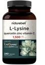NatureBell L-Lysine 1000mg Capsules + Quercetin 250mg con Vitamina C y Zinc, 240 Conde ← Forma libre Aminoácidos, L Lysine Complejo ← Apoyo Inmunitario, Lip &amp; Skin Health Supplement