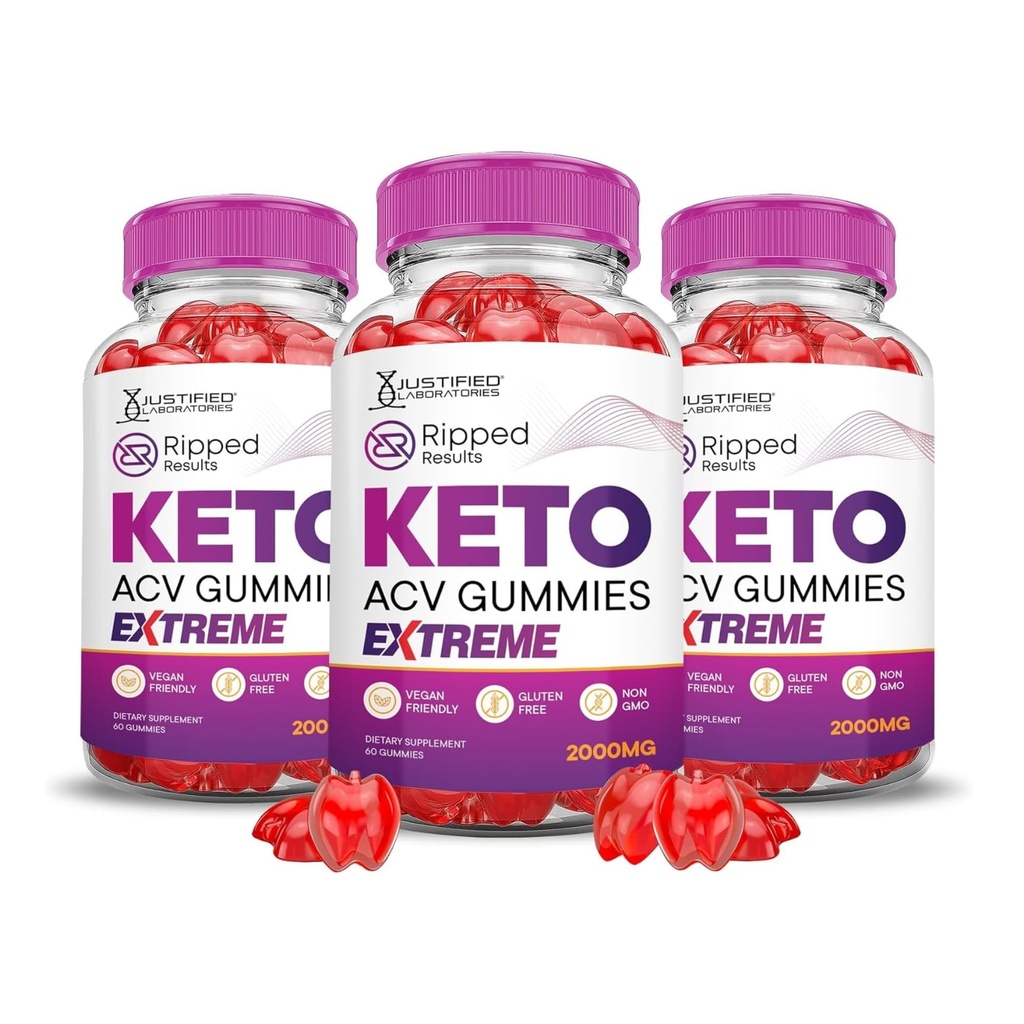 Laboratorios Justificados (3 Pack Ripped Results Keto ACV Gummies Extreme 2000MG Ripped Results Formulado con Powder Pomegranate Beet Juice B12 Vegan Non GMO 180 Gummys