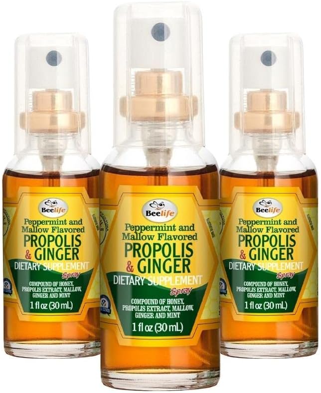 Beelife Propolis Throat Spray – Soothing Honey & Ginger Propolis Spray- Natural Immune Support " Bee Propolis Extract-Antioxidants, Rich in Flavonoids " Artepillin, No Sugar, Gluten-Free- 3-Pack, 90ml