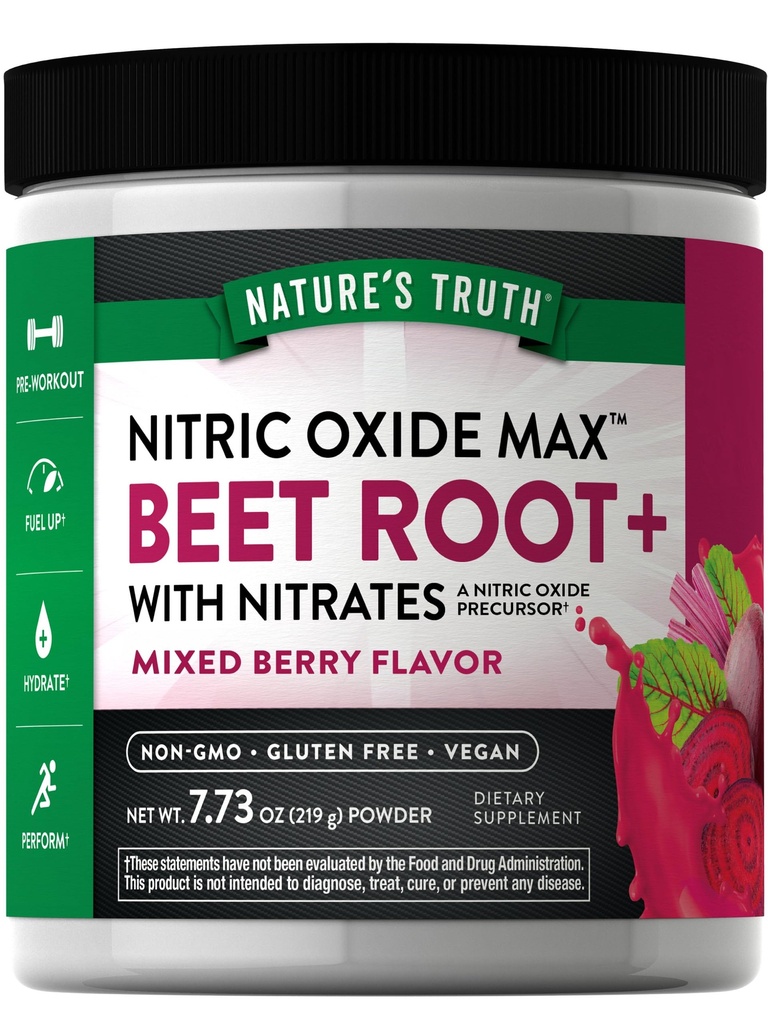 La verdad de la naturaleza Beet Root Powder  7.73 oz ← Nitric Oxide Suplemento para hombres y mujeres ← Vegan, Non-GMO &amp; Gluten Free Pre-Workout ← Mixed Berry Flavor