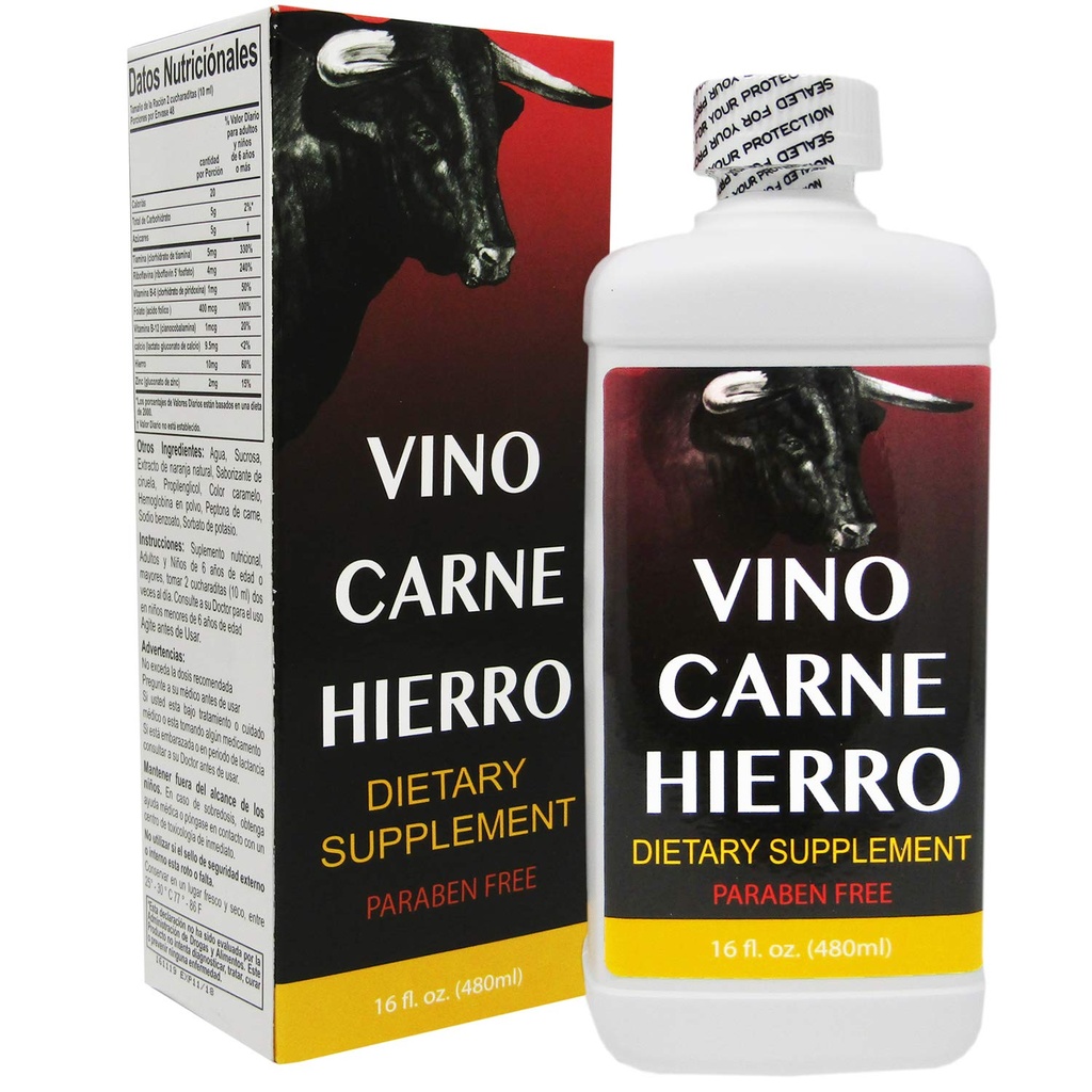 Vino Carne Hierro 16 oz Paraben Gratis