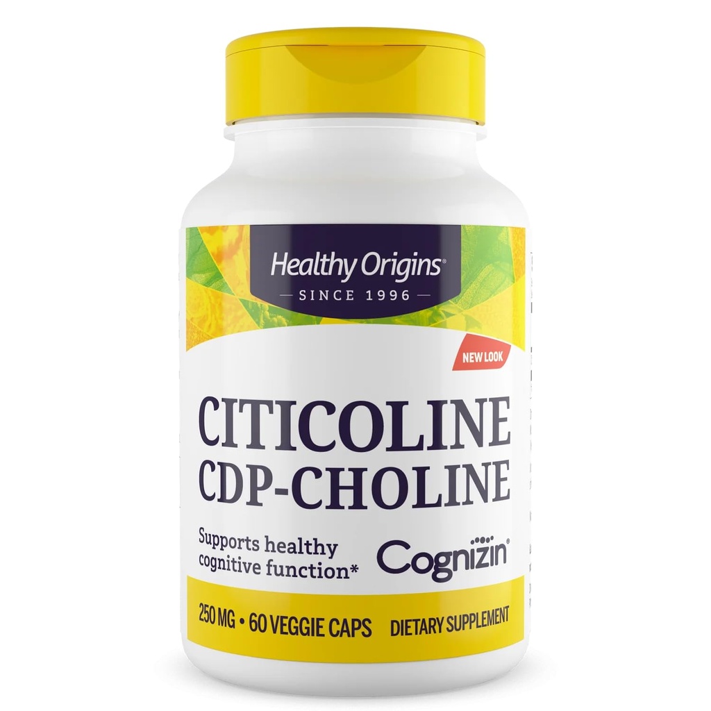 Orígenes saludables Cognizin (Citicoline), 250 mg - Suplemento cerebral para la memoria con citicolina CDP Choline - Suplemento libre de gluten y vegano - 60 cápsulas vegetales