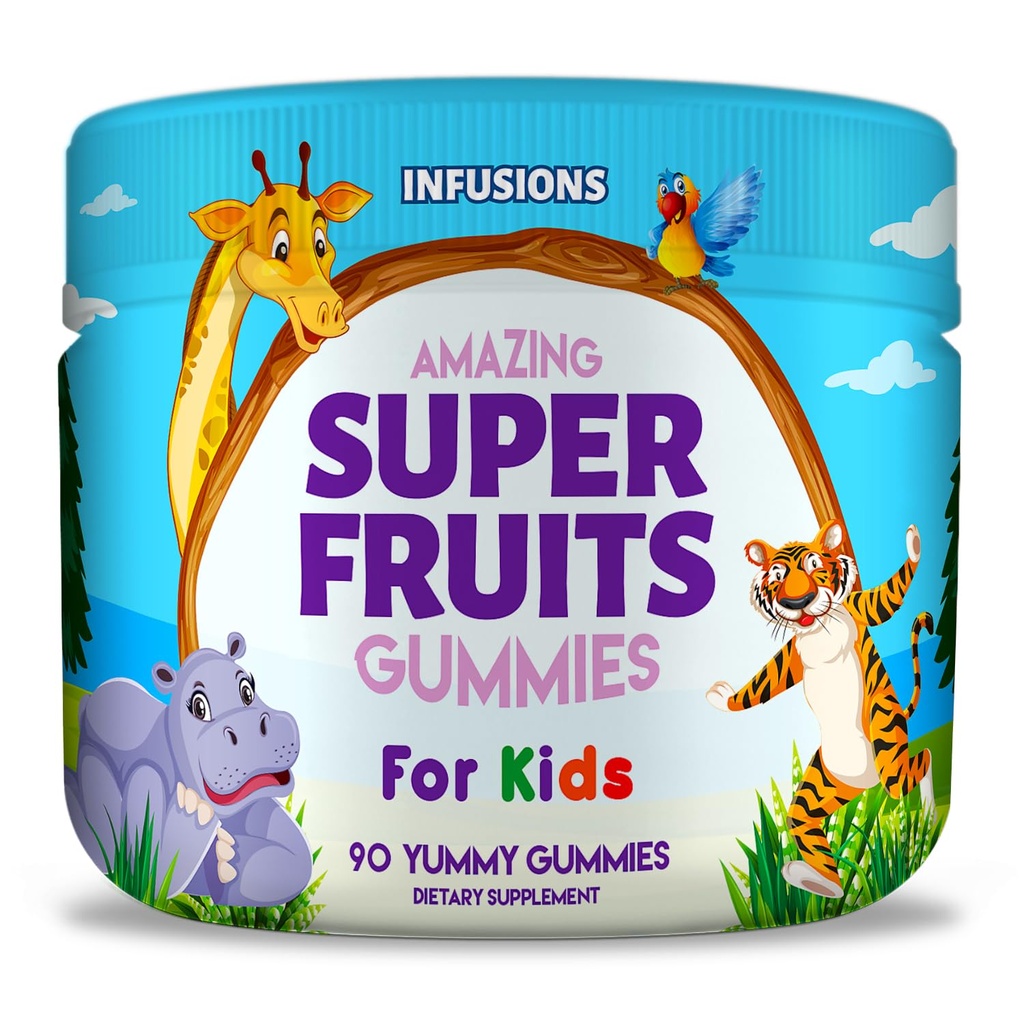 Infusiones Super Fruit Gummies for Kids 90 Conde Antioxidante Blend Soft y Delicious Vegan Friendly Gluten Free Non-GMO
