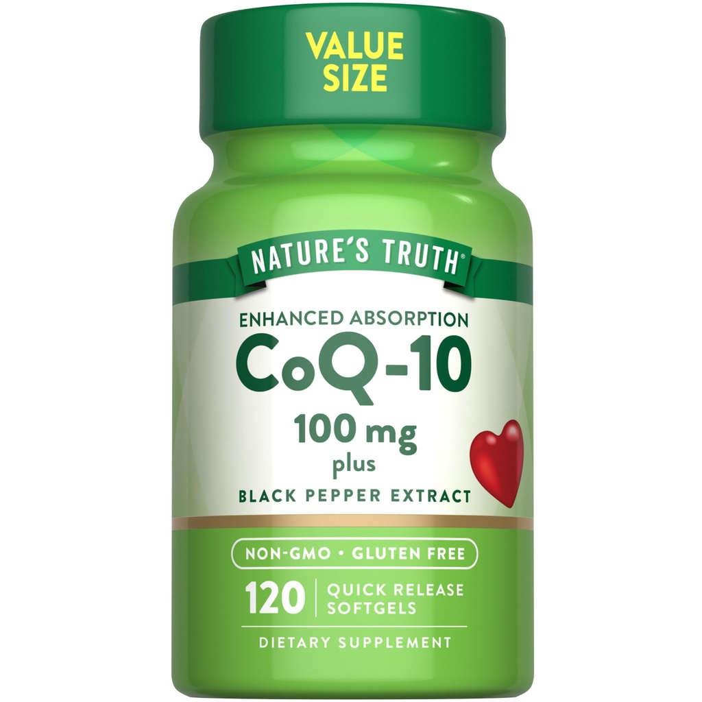 La verdad de la naturaleza CoQ10 100mg TEN 120 Softgels ANTE High Absorption ¦ Non-GMO &amp; Gluten Free Coenzyme Suplemento Silencio con Black Pepper Extract
