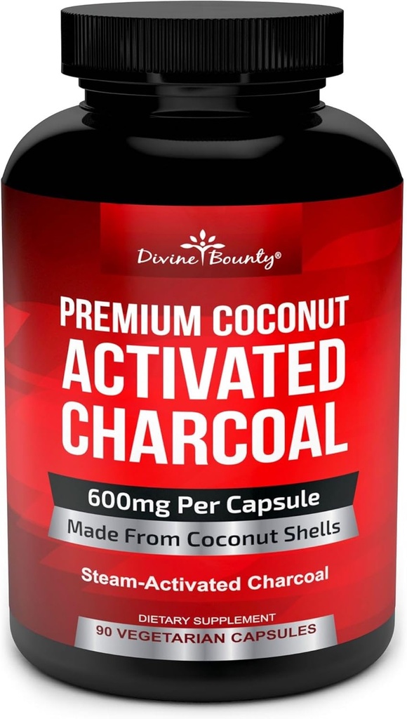 Gaviota Divina Cadenas orgánicas de carbón activado - 600mg Cacahuates de carbón - 90 Cápsulas de verduras