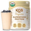 KOS Plant Based Protein Powder, Vanilla USDA Organic - Low Carb Pea Protein Blend, Vegan Superfood Rich in Vitamins & Minerals - Keto, Soy, Dairy Free - Meal Replacement for Women &amp; Men - 10 Servings