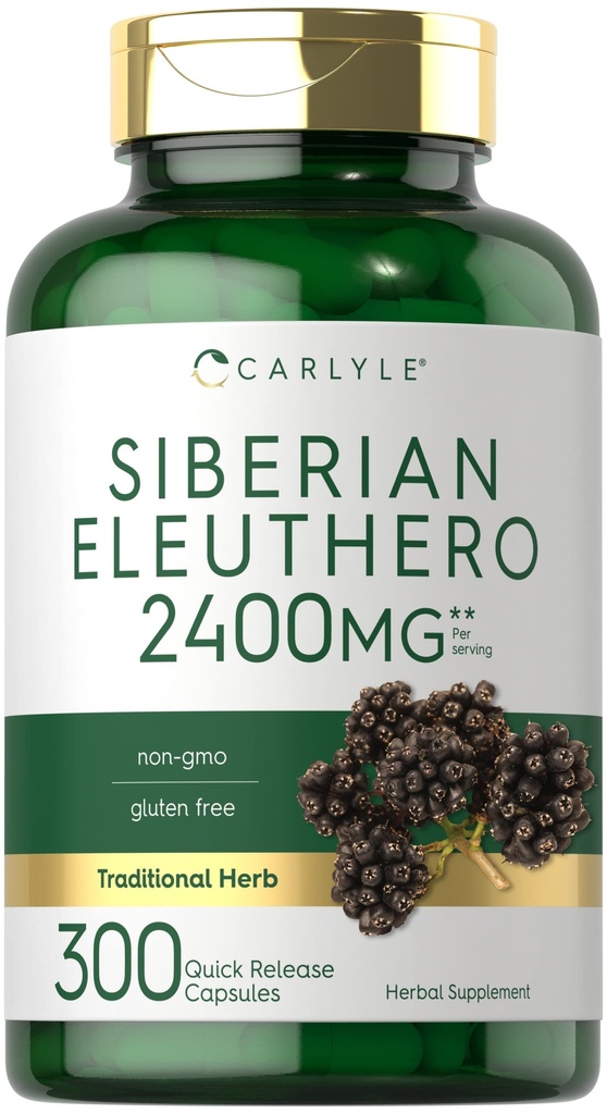 Carlyle Siberian Eleuthero ← 2400mg ← 300 Capsules ← Non-GMO y Gluten Free Formula ← Siberian Ginseng ← Tradicional Herbal Suplemento