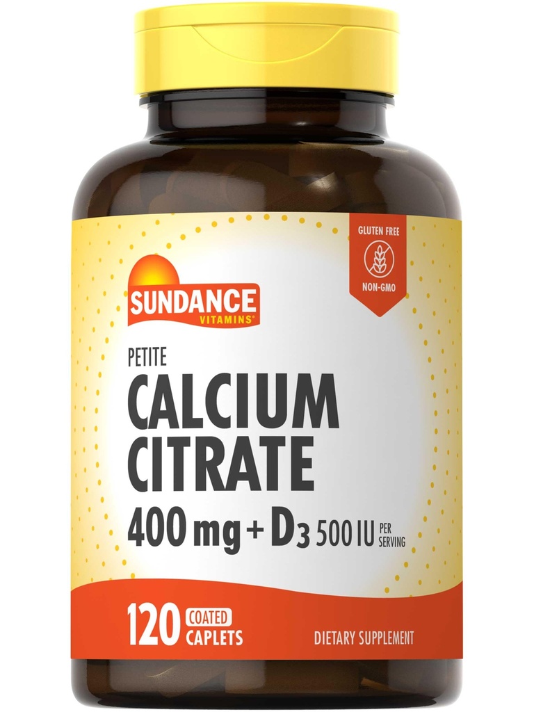 Sundance Calcium Citrate with Vitamin D3 Silencio 400 mg Silencio 120 Caplets  Petite ← Vegetarian, Non-GMO &amp; Gluten Free Supplement