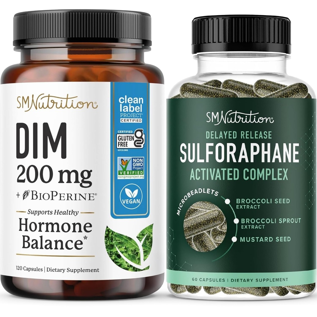 Complejo Sulforaphane con suplemento DIM de 200 mg para el equilibrio de estrógeno mejorado para las mujeres ¦ Advanced Microlet Technology Hormon Balance (60 Servings) con cápsulas Diindolylmethane (120 Servings)